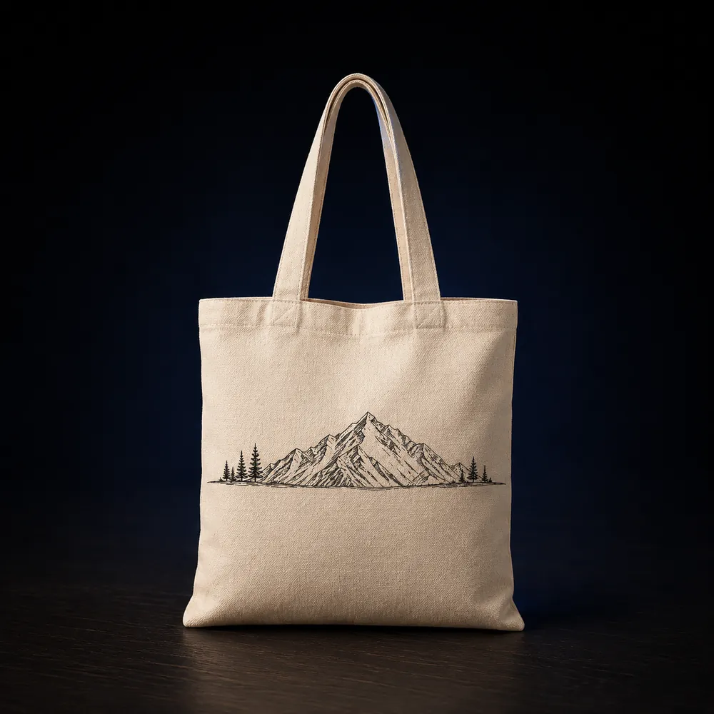 Natural canvas tote printed with the mountain line art